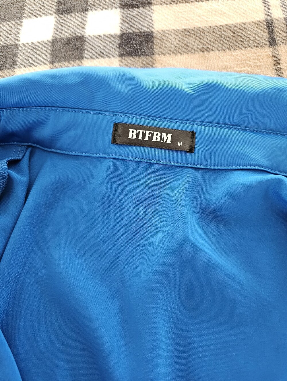 Asymmetrical Blue Satin Button-Front Dress with Waist Tie - Picture 10 of 13
